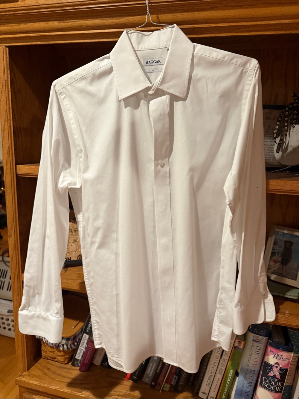 Haggar Men's White Long-Sleeve Dress Shirt